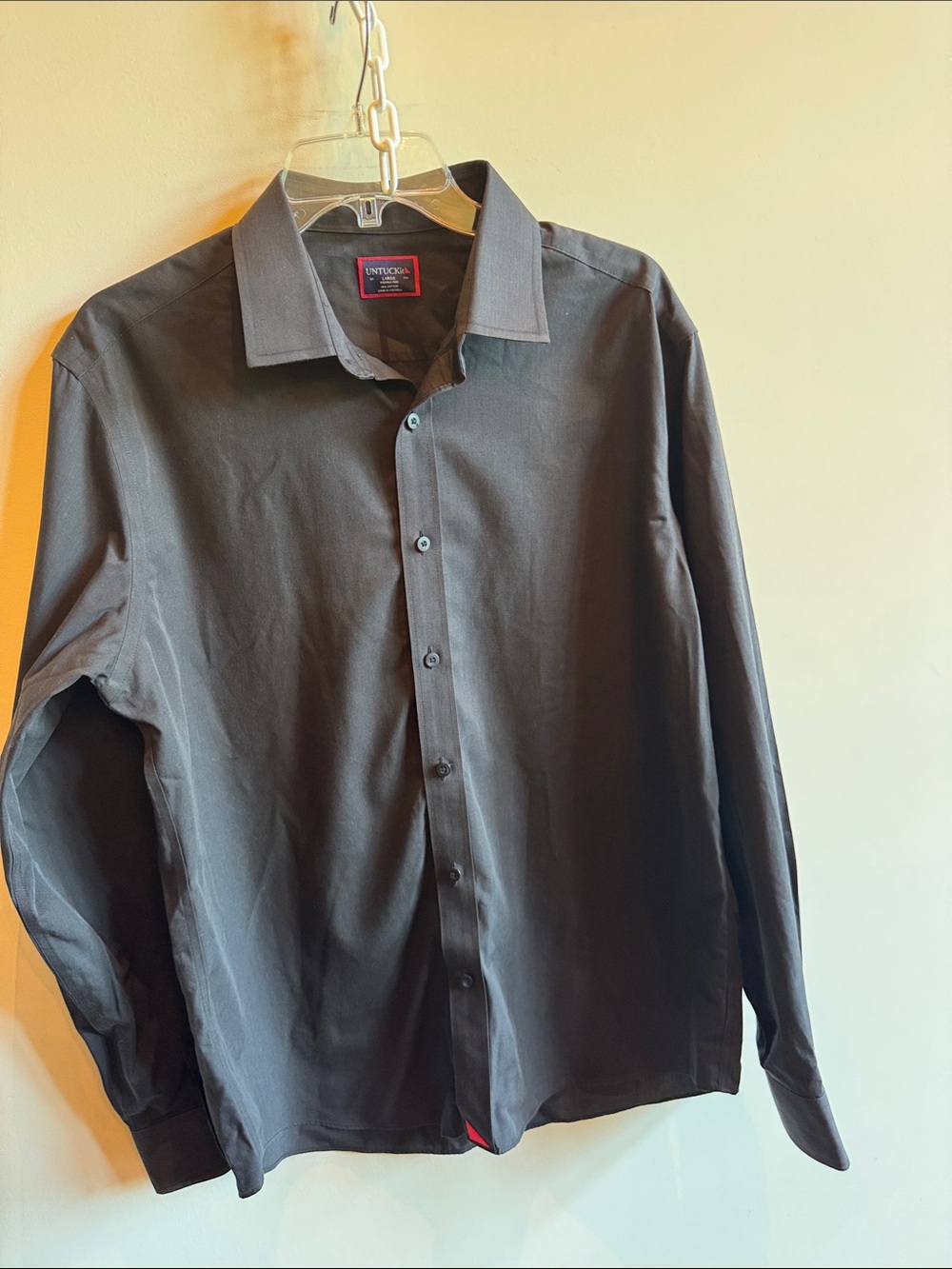 UNTUCKit Men's Black Dress Shirt with Spread Collar